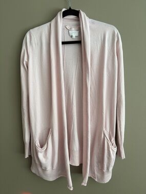 WILFRED Soft Pink Open-Front Silk & Cashmere Draped Cardigan size XS